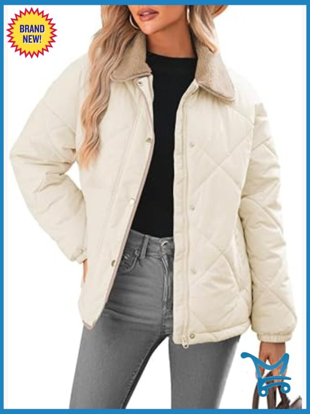 Long Sleeve Quilted Puffer Jacket Button Down Winter Coat